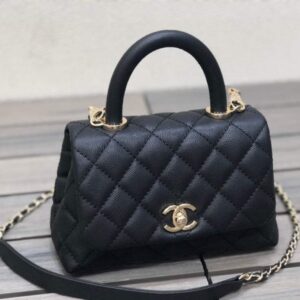 Chanel AS2215 mini flap bag with top handle Black Bag with black