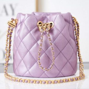 Chanel AS2859 Bucket Bag Shoulder Bag Shiny Grained Calfskin Purple