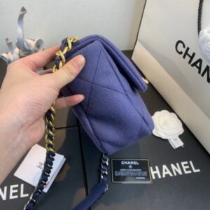 Chanel As1160 Chanel 19 Handbag Flap Shoulder Velvet Navy Blue