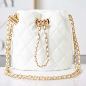 Chanel AS2859 Bucket Bag Shoulder Bag Shiny Grained Calfskin White