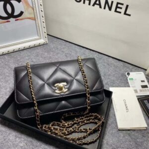 Chanel A80982 Lambskin Wallet On Chain With Gold Metal Black