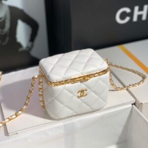 Chanel AP2717 Small Vanity With Chain Lambskin Gold White