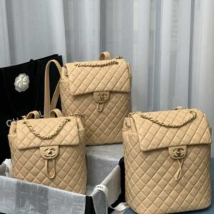 Chanel A91120 Backpack Vintage Lambskin Bag Apricot