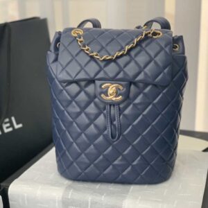 Chanel A91120 Backpack Vintage Lambskin Bag Navy Blue
