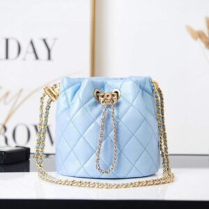Chanel AS2859 Bucket Bag Shoulder Bag Shiny Grained Calfskin Light Blue