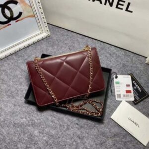 Chanel A80982 Lambskin Wallet On Chain With Gold Wine Red