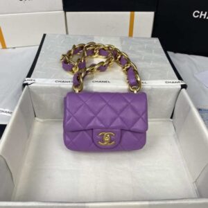 Chanel Mini Flap Bag Lambskin Gold-Tone Metal AS3213 Purple