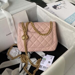 Chanel AS4040 Mini Flap Classic Bag 18 Woc Camellia Lambskin Pink
