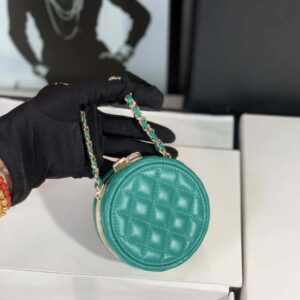 Chanel Ap3704 Clutch mit Kette Lammfell Emaille & Gold-Ton Metall Grün & Weiß