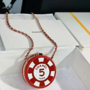 Chanel Ap3704 Clutch mit Kette Lammfell Emaille & Gold-Ton-Metall rot & weiß