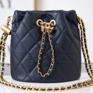 Chanel AS2859 Bucket Bag Shoulder Bag Shiny Grained Calfskin Navy Blue