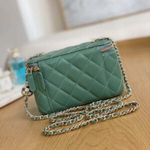 Chanel A81242 Vanity with chain Lambskin Gold football Light Green