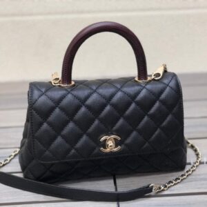 Chanel A92990 Medium Flap Bag With Brown Top Handle Bag Black