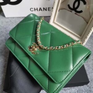 Chanel A80982 Lambskin Wallet On Chain With Gold Green
