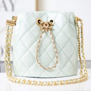 Chanel AS2859 Bucket Bag Shoulder Bag Shiny Grained Calfskin Light Green