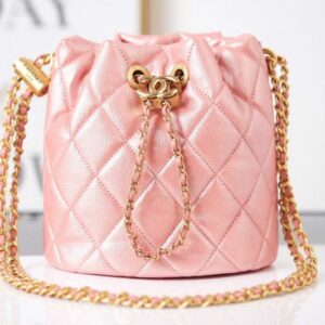 Chanel AS2859 Bucket Bag Shoulder Bag Shiny Grained Calfskin Pink