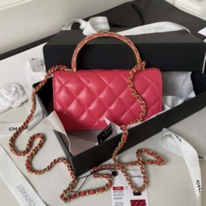 Chanel AP3385 Woc Flap Phone Holder With Chain Lambskin Red Gold