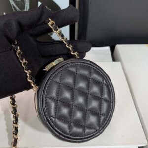 Chanel Ap3704 Clutch mit Kette Lammfell Emaille & Gold-Ton Metall Schwarz & Weiß