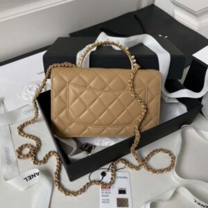 Chanel AP3504 Woc Geldbörse auf Kette Lammfell Imitation Perlen Strass & Gold Aprikose