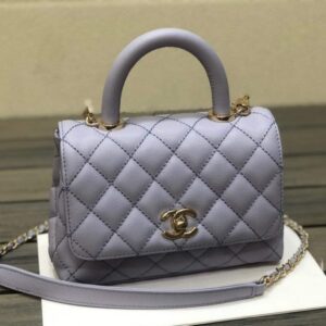 Chanel AS2215 mini flap bag with top handle Bag light blue