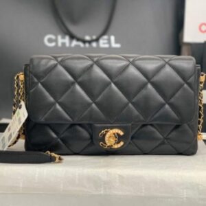 Chanel AS2563 Flap Bag Lambskin Gold Black