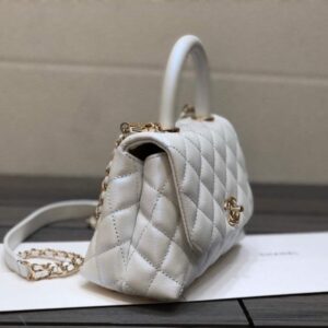 Chanel AS2215 mini borsa con patta e manico superiore Borsa Argento Bianco