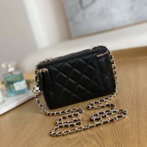 Chanel A81242 Vanity with chain Lambskin Gold football Black